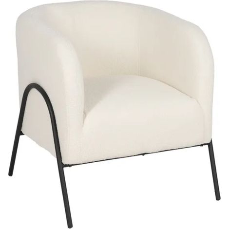 Fauteuil bouclé blanc pieds tubulaires métal noir ligne galerie DREFALIA