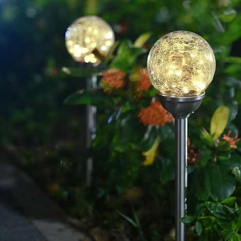 Lot de 4 Lampes Solaires LED Boule Verre Craquelé – Éclairage Décoratif Multicolore pour Jardin (1/5)