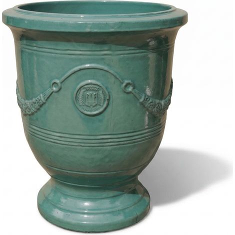 Pot grande taille d'extérieur RICHELIEU 35x42cm jade, fait main en terre cuite émaillée, résistant au gel