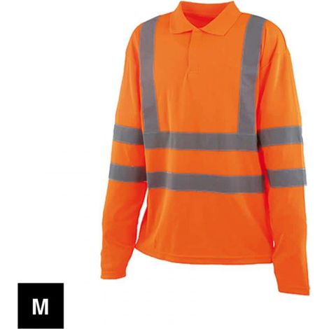 Polo alta visibilità - maniche lunghe - arancione neon - M