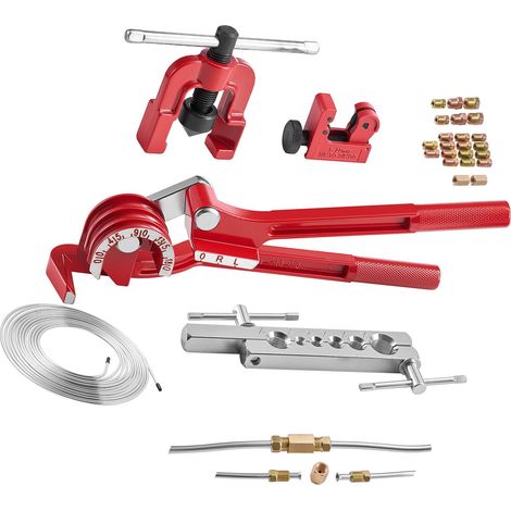 Kit de réparation de conduites de frein, outil d'évasement 45° pour tuyau de frein, tube cuivré 7,6 m x 4,76 mm avec 20 raccords et 2 unions, cintreuse 3 en 1, coupe-tube inclus (1/5)