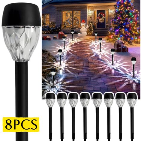 Lot de 8 lampes solaires LED d'extérieur en acier inoxydable, éclairage longue durée pour jardin, pelouse, allée, terrasse, villa, fêtes et vacances.-AquaForge (1/5)