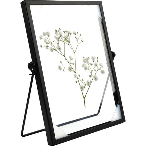 Dailygoods Bilderrahmen 15 x 20 cm Schwarzes Metall Doppelseitiges Glas Feuchtigkeitsbeständig Geeignet für Trockenblumen Leicht zu reinigen (1/5)