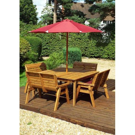 Eight Seater Square Table Set with Cushion - W250 x D250 x H98 - Fully Assembled - Burgundy