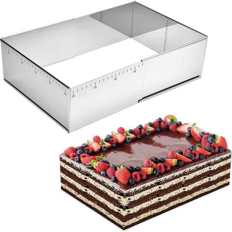 Rectangular Pastry Frame, Stainless Steel Baking Mould for Mousse Cakes, Adjustable 25-46 cm x 19-36 cm, Height 10 cm (1/5)