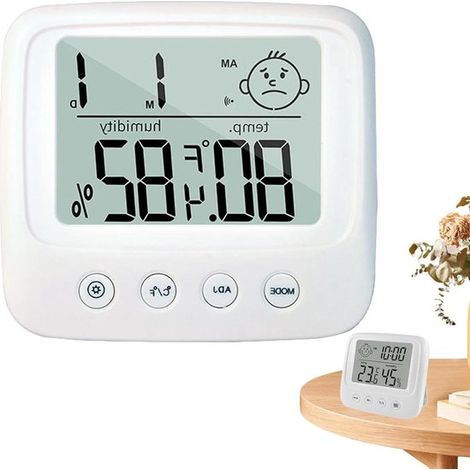 Digitales Thermometer mit Hygrometer – Raumsensor – Klimaüberwachung – Gesichtssymbolanzeige – 9 x 8,7 x 2,7 cm – Weiß (1/5)