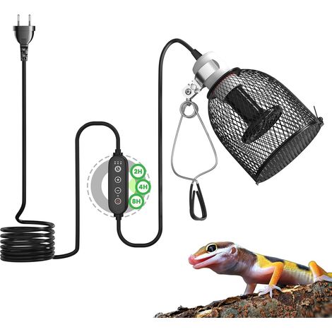 Terrarien-Wärmelampe mit Zeitschaltuhr, für Schildkröten, E27-Lampenschirm für Reptilien mit 1 x 75-W-Keramik-Wärmelampe für Reptilien, Schildkröten und Chamäleons