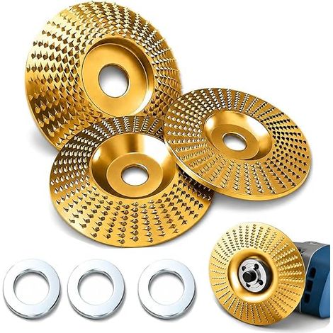 125-mm-Hartmetall-Schleifscheibe. Holzscheibe für Winkelschleifer – extra scharf, langlebig, zum Schleifen, Schnitzen, Formen, Abbeizen, Lackieren und Wurzelschneiden (3er-Set). (1/5)