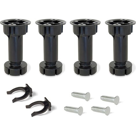 Emuca Kit de pies niveladores para mueble Bone, con base premontada, altura 120mm, regulable 118-135mm, Plástico, Negro