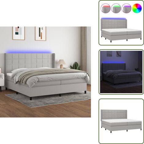 Sommier à lattes de lit matelas LED Gris clair 200x200 cm Tissu - Sommier Tapissier - Lit Plateforme - Lit Avec Led - Matelas À Ressorts Ensachés - Têtière Ajustable (1/5)