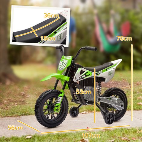 Moto électrique enfant 12V, quadrique avec musique, véhicule junior à roulettes stabilisatrices, vert, 3-6 ans, jouet motorisé. (1/5)