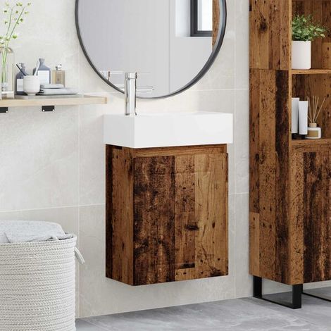 Meuble de salle de bain avec robinet Bois ancien, Meuble Mural, Design Moderne (1/5)