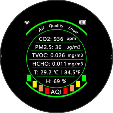 Tuya Wifi 7 en 1, appareil de mesure multifonctionnel de la qualité de l'air : PM2.5, CO2, TVOC, HCHO, AQI, température, humidité, écran couleur portable, détecteur de dioxyde de carbone avec fonction (1/5)