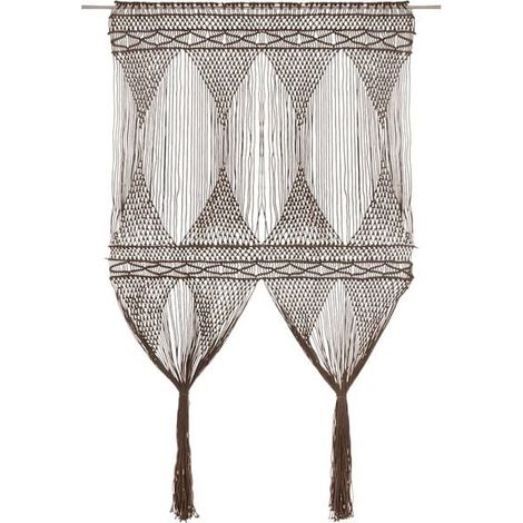 Rideaux à pompons en coton gris-brun, 140 x 240 cm (1/5)