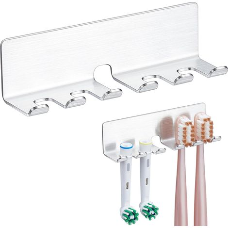 Wall Mounted Toothbrush Holder, Stainless Steel Electric Toothbrush Head Holder, Electric Toothbrush Holder without Drilling (Silver) (1/5)