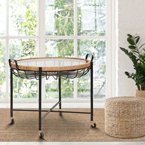 Dmora Couchtisch TamDao, mit Rollen, rund, Platte transparent, 57x65x71h cm, Braun (1/5)