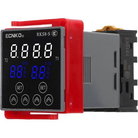 Multifunktionales Zeitrelais mit LCD-Anzeige am Sockel, 1 Ein-/1 Aus-Zyklus, Verzögerungszeit 0,1 s – 99 h, 12 V DC