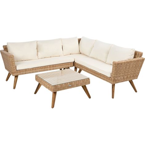 Set da Giardino ad Angolo in Rattan con Tavolino Bianco Sporco Vittoria (1/5)