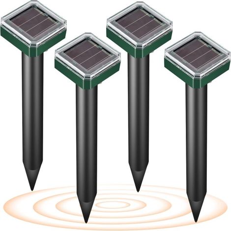 Répulsif à taupes solaire nouvelle version améliorée 2025, étanche et au design esthétique, à ultrasons, pour éloigner les taupes, campagnols, gaufres, tamias, marmottes et serpents - Lot de 4 (1/5)