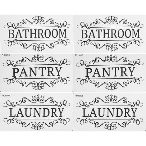 Lot de 6 autocollants rectangulaires pour porte, idéal pour salle de bain, buanderie et cellier - Étiquettes décoratives minimalistes pour toilettes, cuisine, rangements et bureau (1/4)