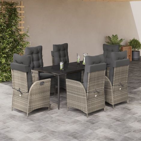 Ensemble à manger de jardin et coussins 7 pcs-Salon de jardin gris clair rotin 248842 (1/5)