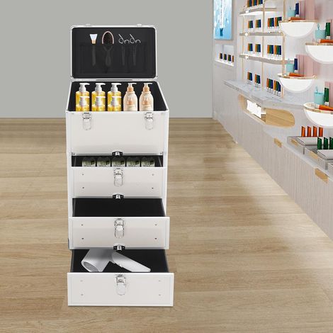 Tiroir Makeup Artist boîte de rangement, chariot cosmétique mobile, 3 tiroirs grande capacité cosmétologue salon professionnel boîte de rangement (argent) (1/5)