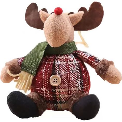 (1 Stück) (Sitzendes Rentier) Weihnachtsschmuck, Weihnachtsbaumdekoration, Cartoon-Puppe, Schneeflocken-Karo-Stoffpuppe, Weihnachtsbaumschmuck, Geschenk, 28 cm  12 cm, Stoff. (1/2)