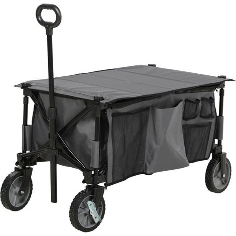 Chariot pliant, 5 poches latérales, poignée réglable, jusqu'à 120 kg, acier, gris foncé, 100 x 55 x 93 cm
