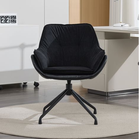 Sillón de oficina giratorio negro en piel sintética con base metálica y retorno automático (1/5)