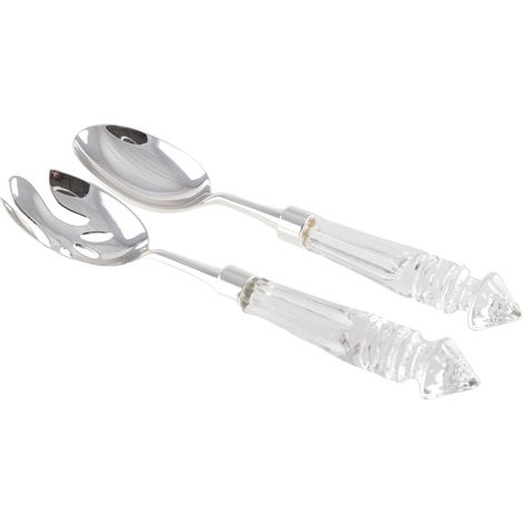 Couverts à salade de service en métal argenté et cristal transparent 27 x 6 x 2,5 cm - PANGIVO (1/2)