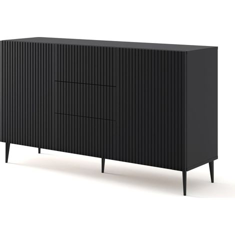 Kommode RAVENNA B 150 cm 2D3S gefrästes schwarz matt + füße