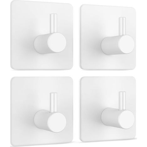 CCYKXA Self Adhesive Wall Hooks No Drilling Set of 4 in White - Stainless Steel Water Resistant Wall Hooks - Up to 8 kg - Towel Hooks - Clothes Hooks