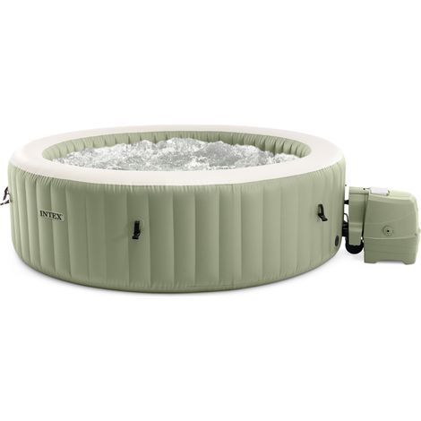Intex – Spa gonflable 4 personnes – Forme ronde – Longueur 196cm – Largeur 71cm – Hauteur 196cm – Bulles relaxantes – Couleur olive