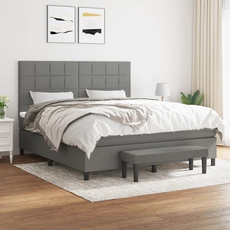 Lit Adulte Sommier et Matelas,Lit à sommier tapissier avec matelas Gris foncé 180x200cm Tissu -BVN63461 (1/5)