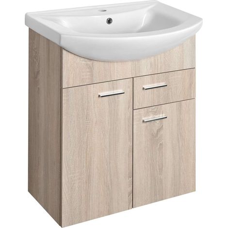 Aqualine Zoja - Waschtischunterschrank 62x74x32 cm, 2 Türen, 1 Schublade, Platin-Eiche 51165 (1/5)