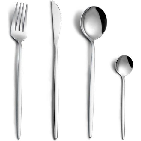 Couverts de table pour 6 personnes, 24 pièces couverts en argent, set couverts de table, couverts inox avec couteau, fourchette (1/5)