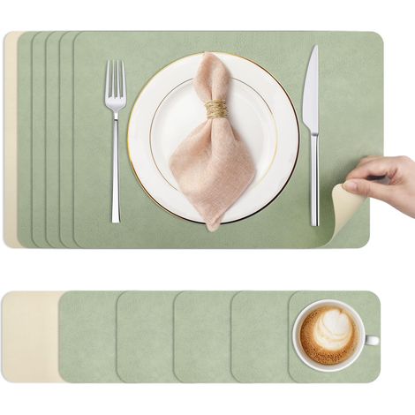 Set de Table Lavable et Dessous de Verre - Antidérapants - Double Face - Dessous de Table avec Salle à Manger en PVC - 43 x 30 cm - Lot de 6 (1/5)