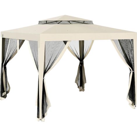 Tonnelle de jardin 3x3m avec moustiquaire, double toit et structure métallique, beige