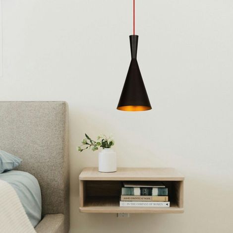 Lampe de chevet suspendue noire mat ACKERMAN, câble rouge, forme cône SILE (1/5)