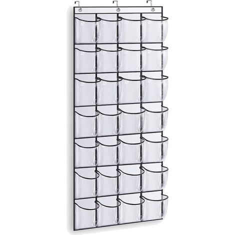 Étagère à chaussures suspendue à 28 compartiments, grand porte-chaussures transparent, blanc, pour placard ou porte de dressing. (1/5)