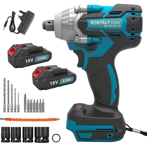 Avvitatore a impulsi senza fili, avvitatore a impulsi brushless da 320 Nm, potente avvitatore a impulsi da 18 V, 2 batterie da 3,0 Ah, motore elettrico a impulsi a velocità variabile per auto/furgoni/ (1/5)