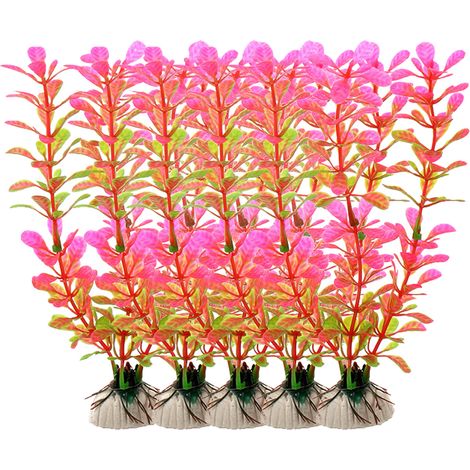 Conjunto de 10 plantas artificiales, de PVC decorativo, con base de cerámica, para acuarios de agua dulce y salada. (1/5)
