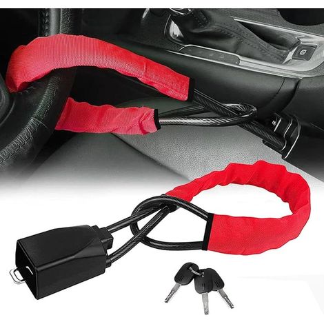 Antivol Voiture Volant, Bloque Volant Voiture Serrure Antivol Utilitaire avec 2 Clés Dispositif Antivol de Voiture pour Voitures SUV Camions Fourgonnettes, Rouge (1/5)