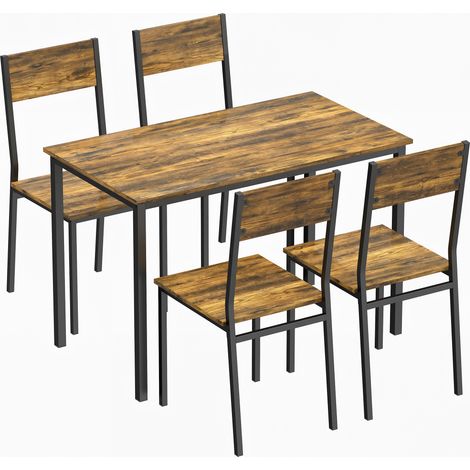 Table à manger Elvaris avec 4 chaises design industriel espace optimisé brun rustique et noir (1/4)