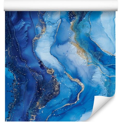 Papier peint bleu encre et azur, finitions soignées pour salon et chambre 50x1000 (1/5)