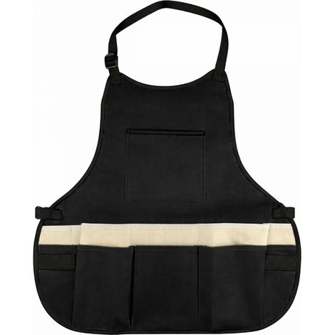 Tablier de travail, jardinage, bricolage, taille réglable, 14 poches - Tissu Oxford - Noir - Linxor (1/5)