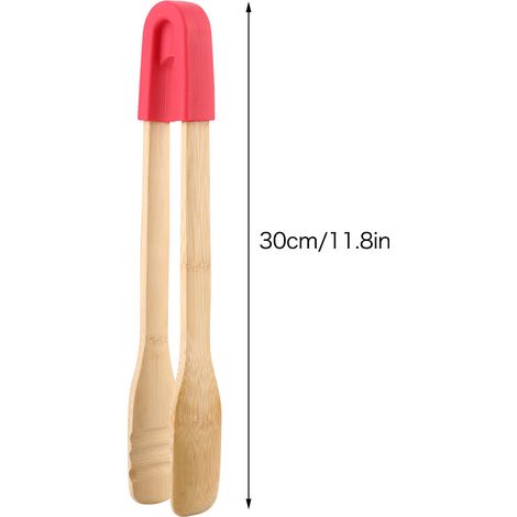 Pince BBQ Bois avec Manche Silicone Anti-Slip - Kit 1 Tongs - Rouge (1/5)