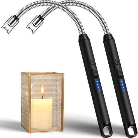 Lot de 2 Briquet à Arc électrique Rechargeable par USB, Long Flexible 360º Coupe Bougie Electrique, Type C, Rechargeable par Plasma, pour Cuisine, cheminée, Bougie, Feux d'artifice (2 Noirs) (1/5)