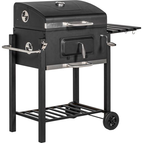 Carrello per barbecue a carbone, supporto per barbecue in acciaio inox nero, dimensioni 113x65x108 cm, per giardino e terrazzo.