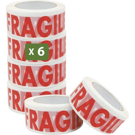 Pack and Move - Lot 6 Rouleaux Ruban Adhésif Transparent "Fragile" Pour Emballage Et Déménagement - 100 M - Qualité Premium